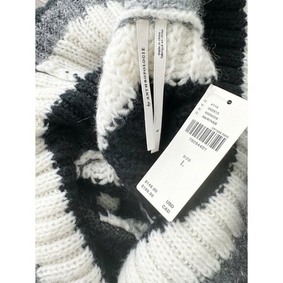NWT Anthropologie Striped Turtleneck Sweater L Black White Wool-Blend - Picture 8 of 9
